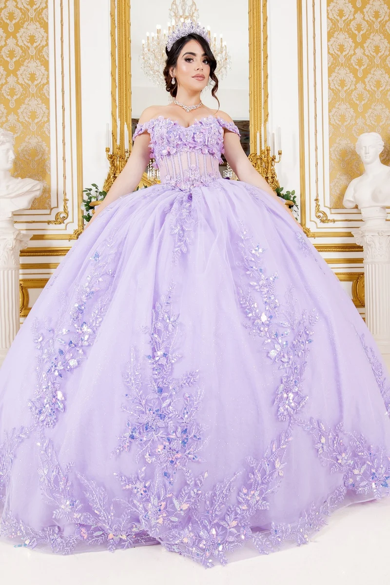 Off Shoulder Sweetheart Ringad Quinceanera Klänning från Cinderella Couture USA AS8160J