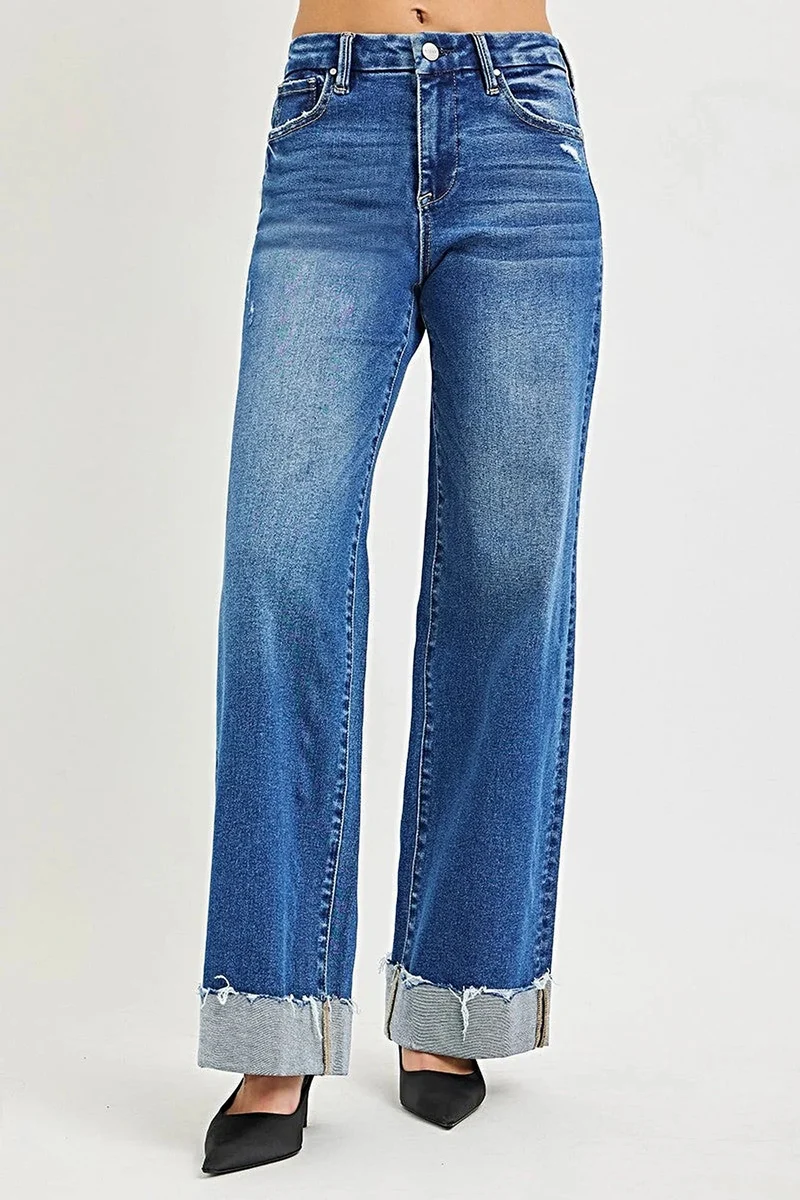 Damjeans med mudd - Hög midja, vida ben, avslappnad passform, avslappnad stil