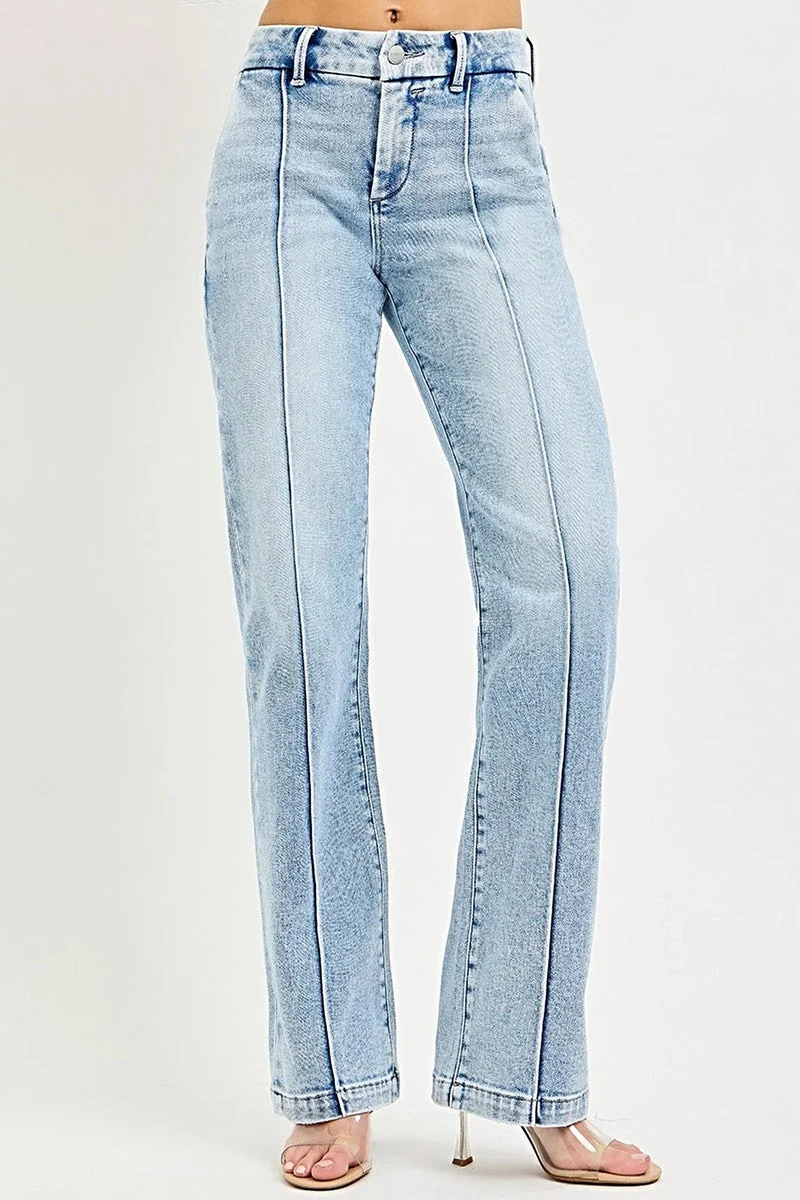 Magkontrolljeans - Hög midja Rak passform med Nålbricka för smickrande silhuett
