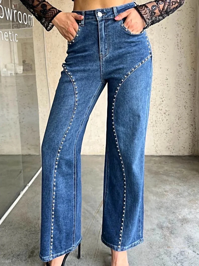 Lyxiga nitade jeans med vida ben - 95 % rayon, ingen stretch, maskintvättbara, elegant passform