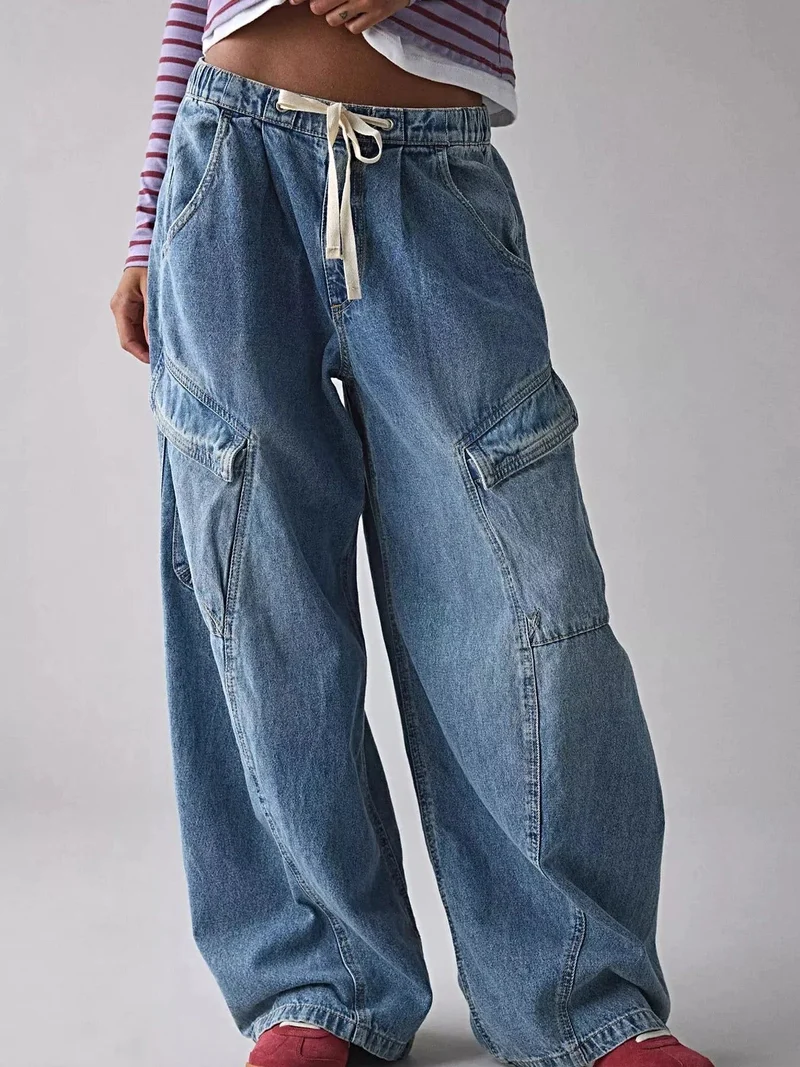Eleganta jeans med dragsko i midjan och fickor - Ej stretchigt, lyxigt tyg i 95 % rayon