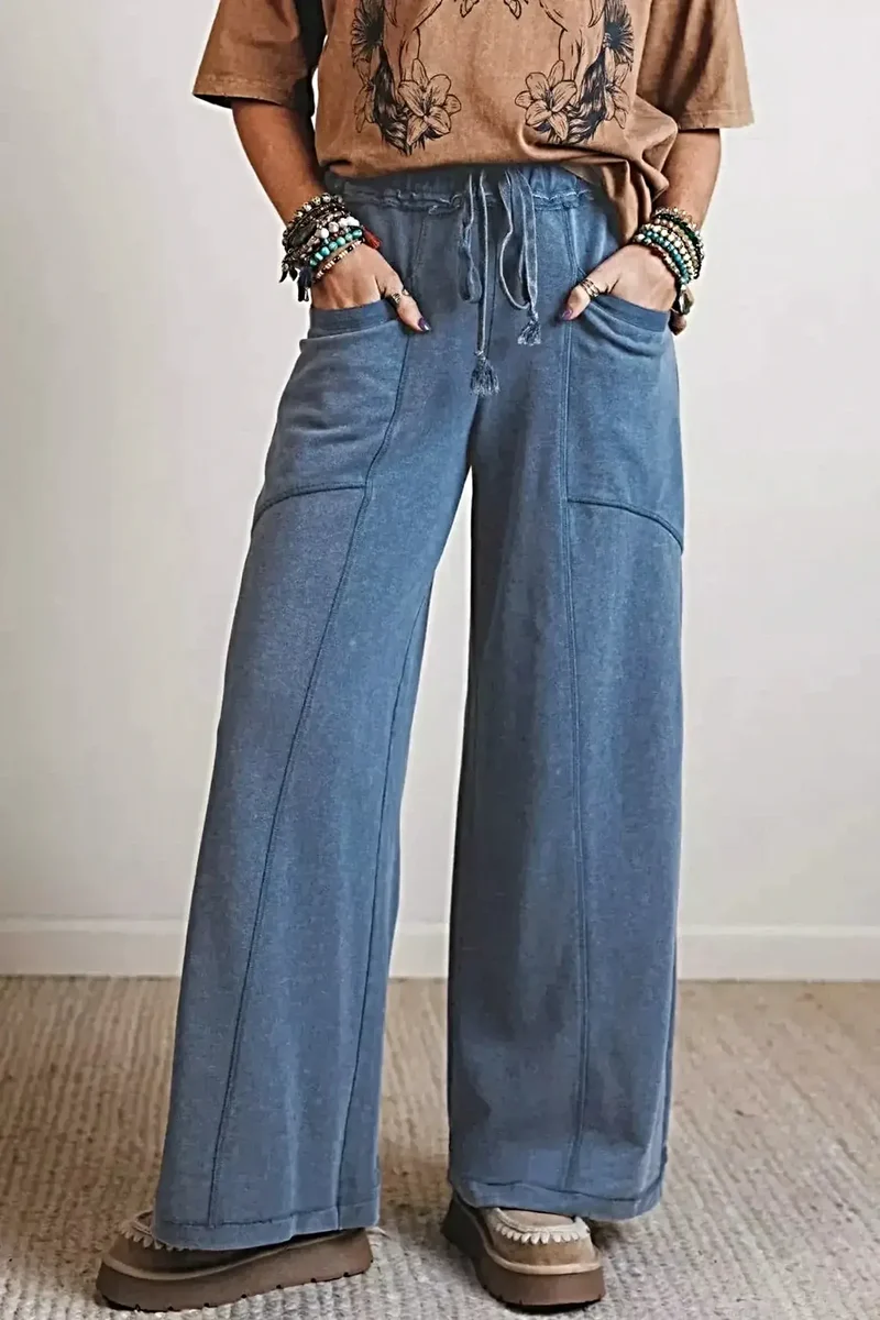 Lyxiga jeans med avslappnad passform och dragsko för ultimat komfort - 100 % bomull, fickdesign