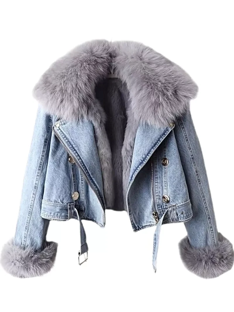 Plus Size Jacka med fuskpälskrage – Snygg denimytterplagg med bekväm passform