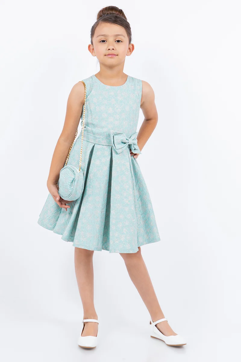 Jacquard Ribbon Ärmlös Jewel Top Girl Party Dress från Cinderella Couture USA AS9165