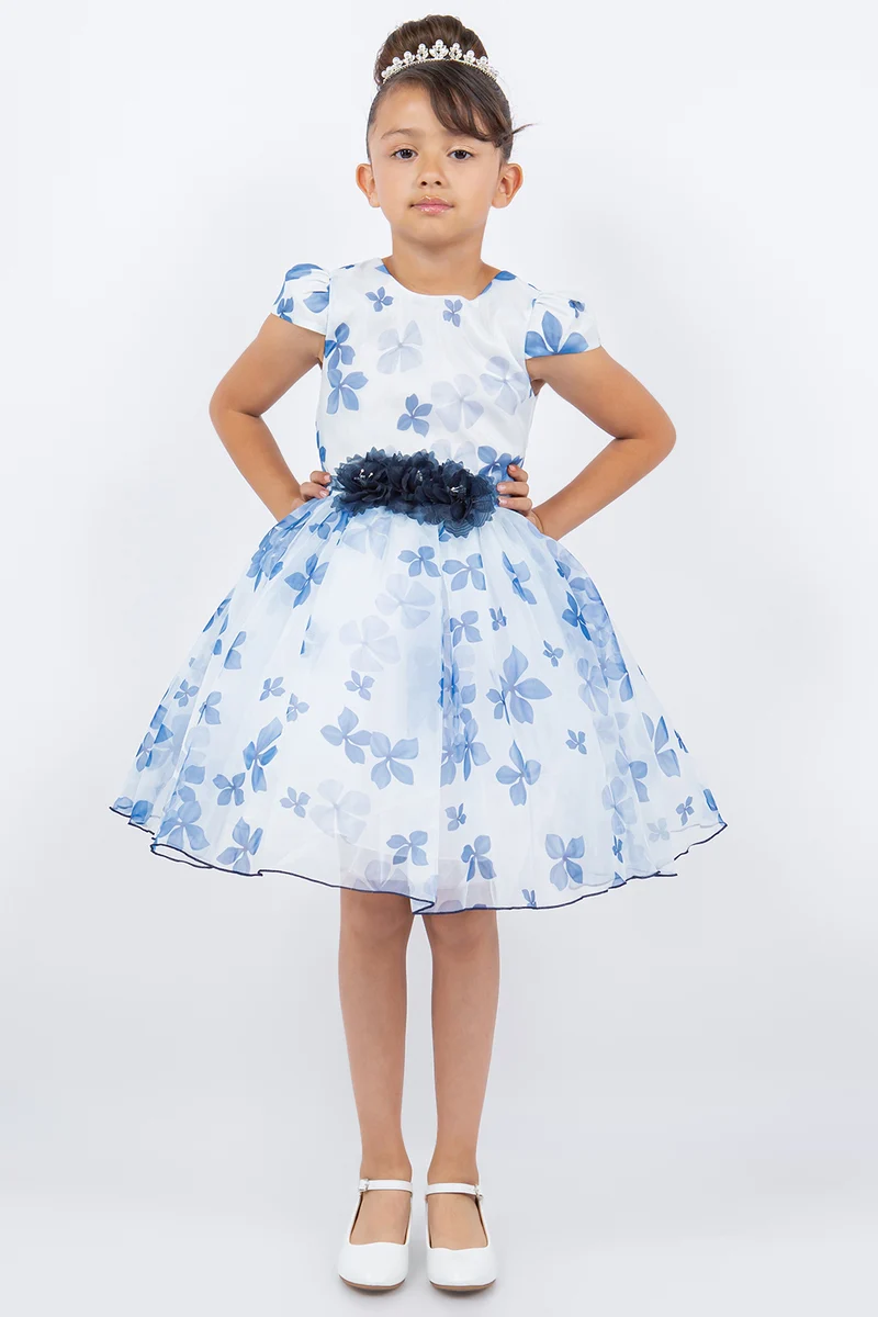 Puffärm Flower Print Girl Party Dress från Cinderella Couture USA AS9161