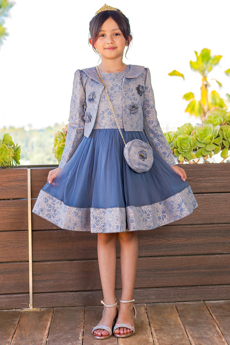 Elegant Jacquard långärmad jacka för flickfest från Cinderella Couture USA AS9146