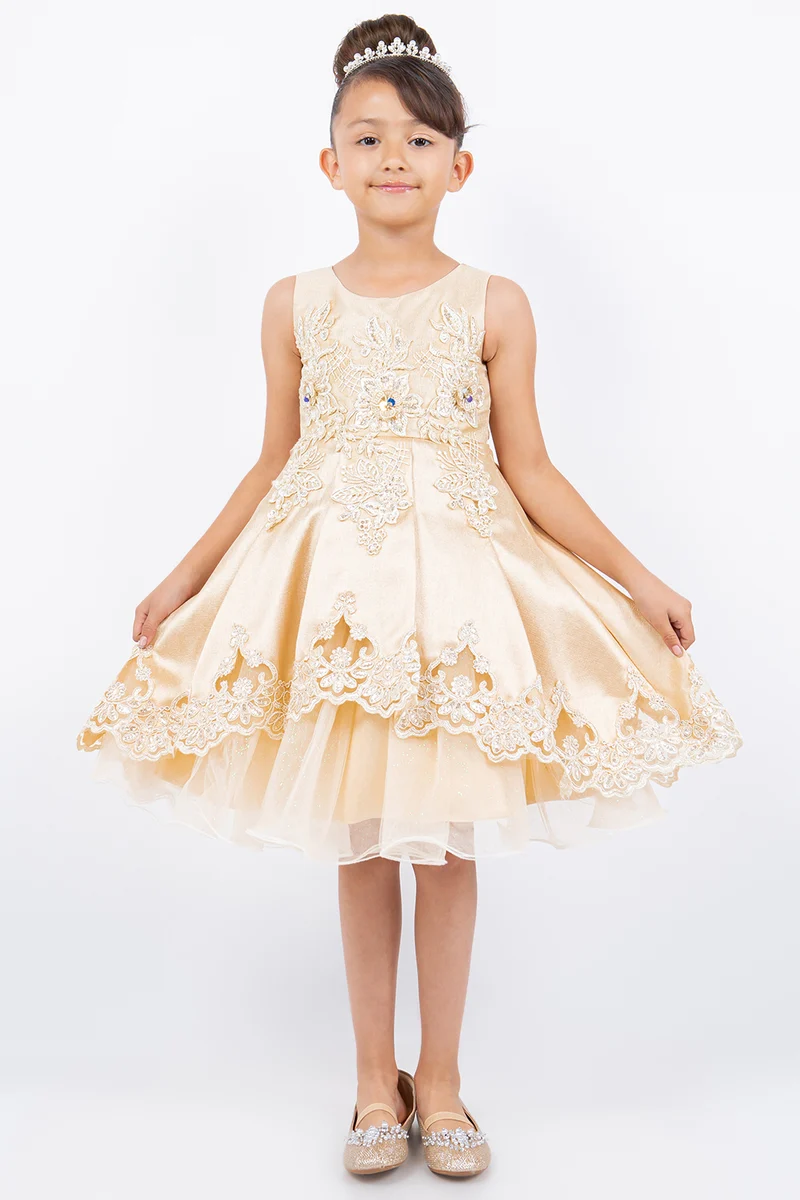 Vacker Satin Laser Cut Flower Girl Klänning från Cinderella Couture USA AS5127