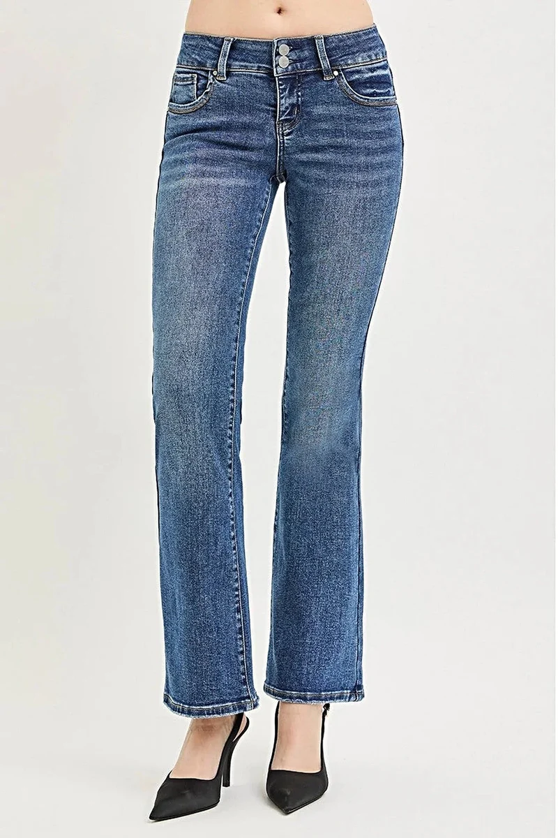 Magkontrolljeans - Snygga lågmidjade bootcut-jeans med bekväm passform och elegant silhuett