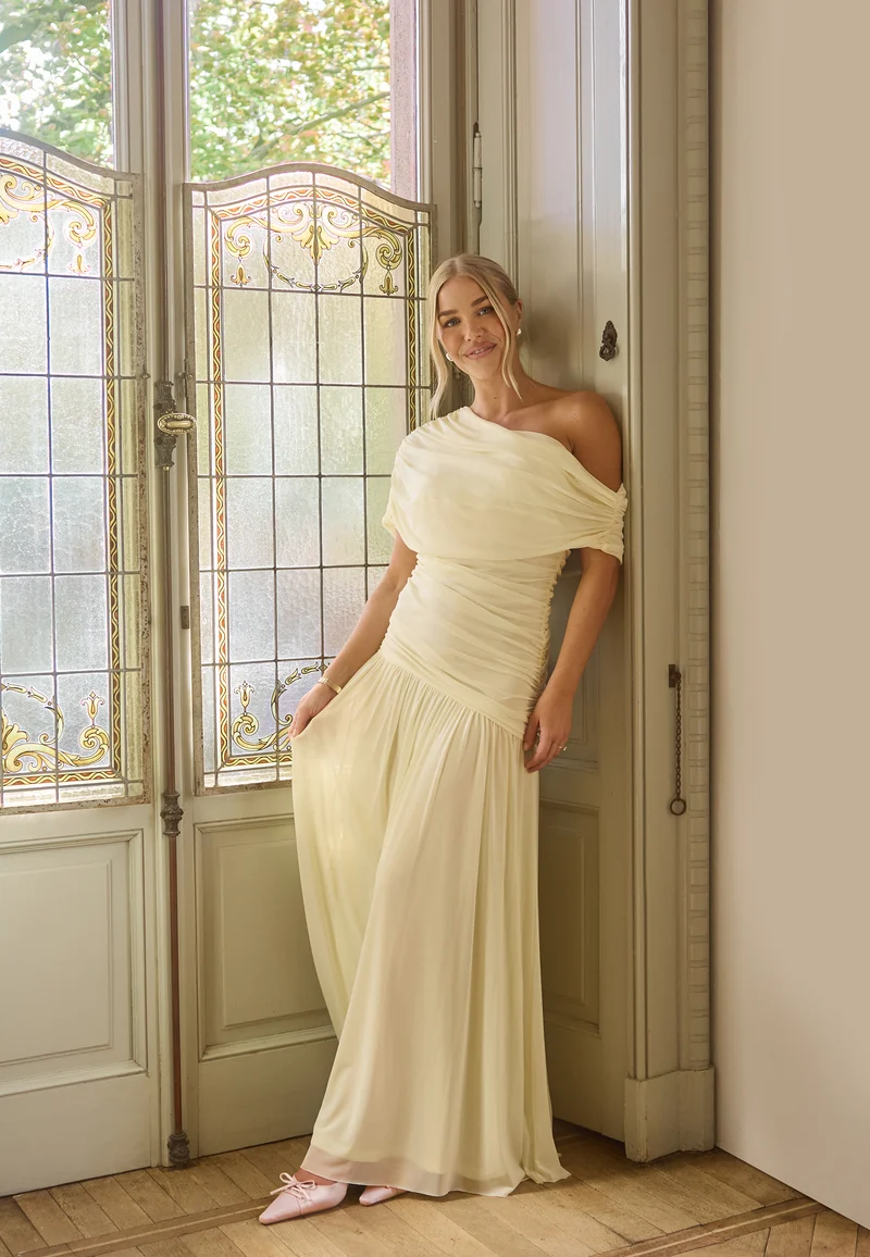 Off Shoulder Mesh Maxi Dress