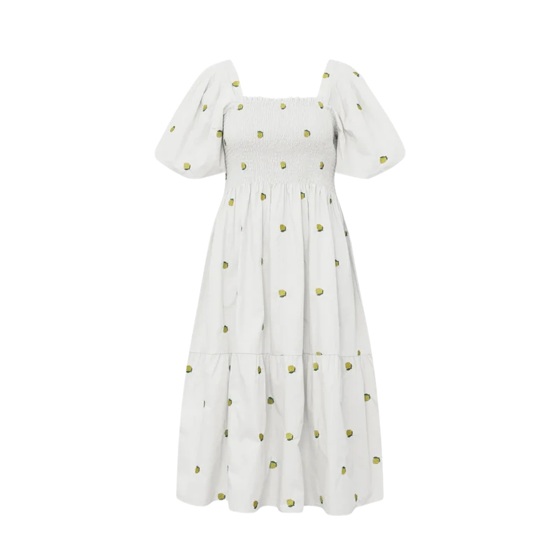 Cheri Fruit Dress - White/Yellow
