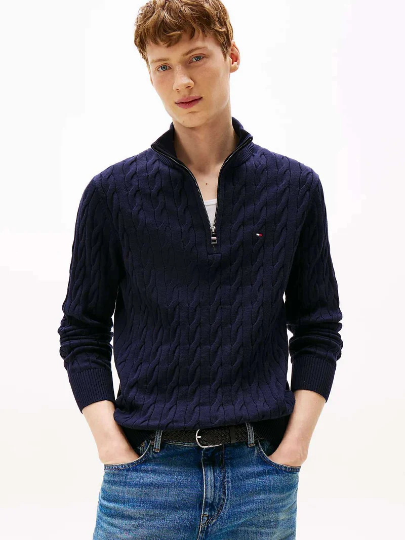 Classic Cotton Cable Zip Mock