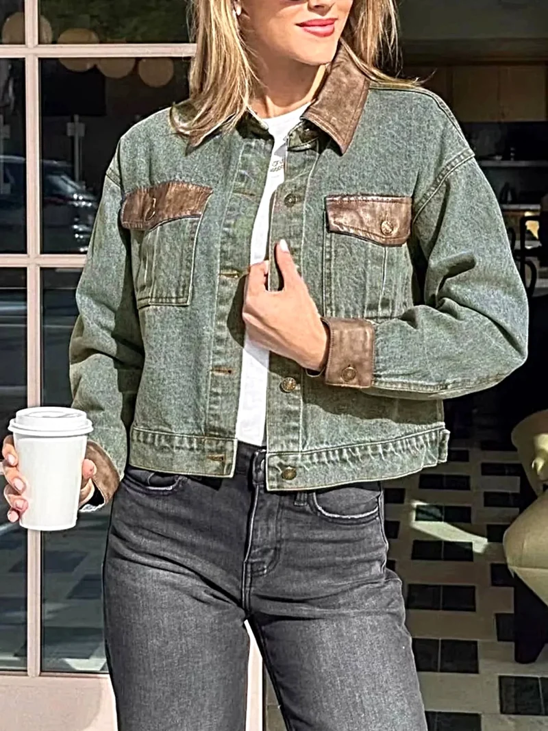 Snygg jeansjacka med fickor - Knappknäppning, 100 % polyester, finns i S-XL