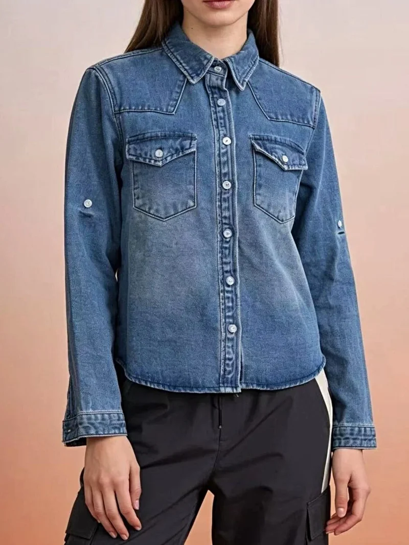 Klassisk västerländsk jeanstopp med knappar – 85 % bomull, 15 % polyester, maskintvättbar