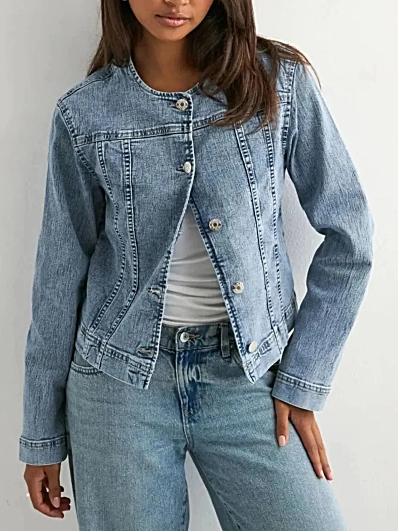 Klassisk jeansjacka för kvinnor - Tidlös button-down-modell med 85 % bomullskomfort