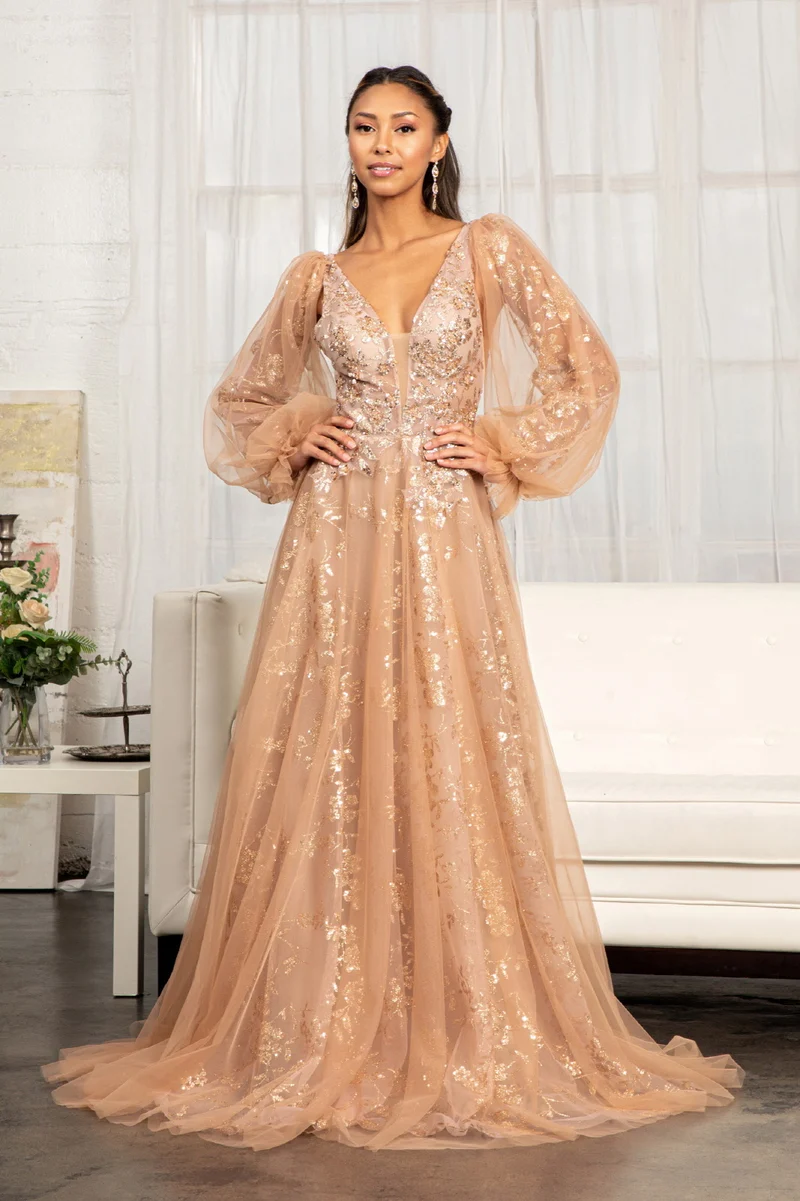 GL3001 GLS från Gloria - Sheer Bodice Paljett A-Line Gown - Speciella tillfällen/kurvor
