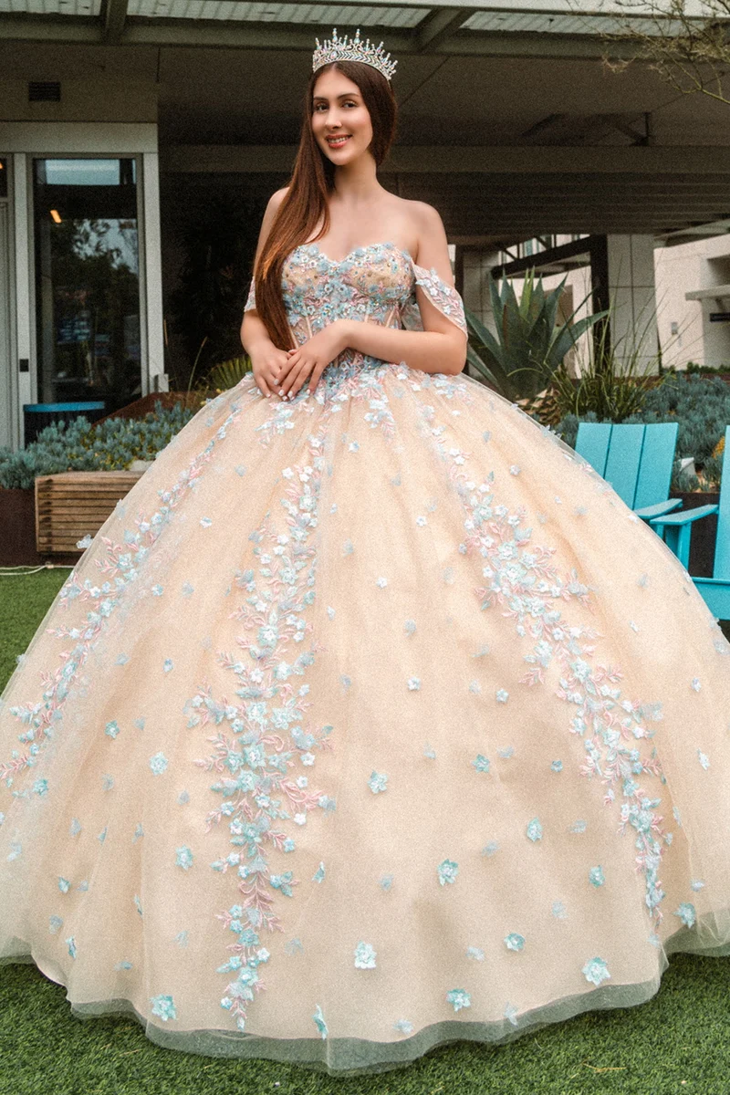 Utsmyckad Glitter Sweetheart Neckline Quinceanera Klänning från GLS by Gloria - GL3504
