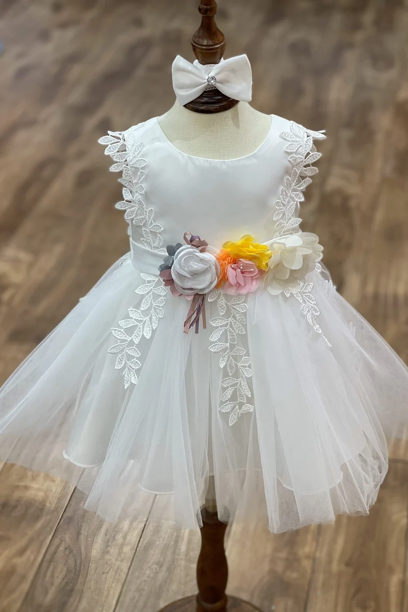 Satin Spets Pannband Flower Baby Dress från Cinderella Couture USA AS9139B