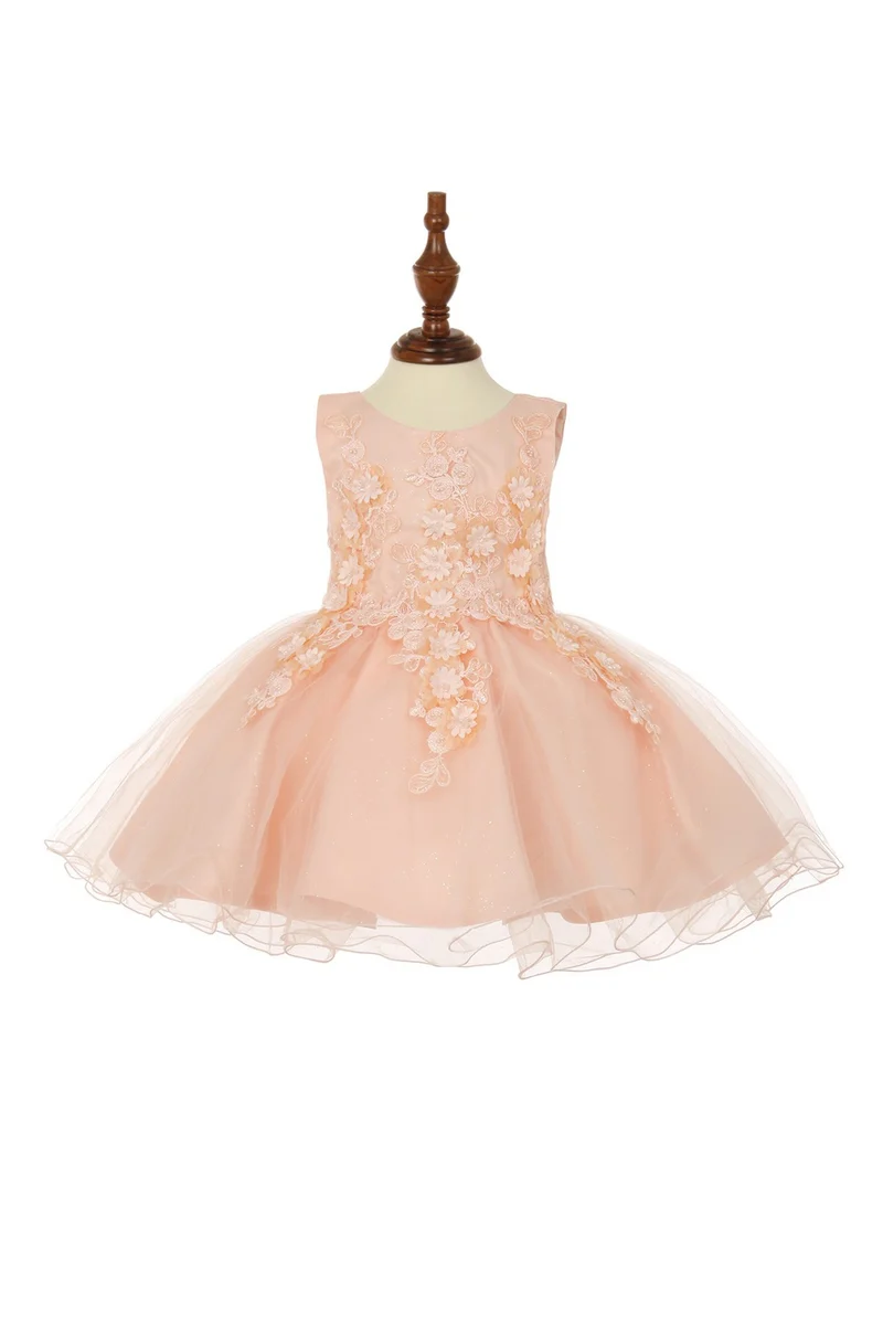 Pearl Beaded 3D Floral Applique Baby Dress från Cinderella Couture USA AS9109