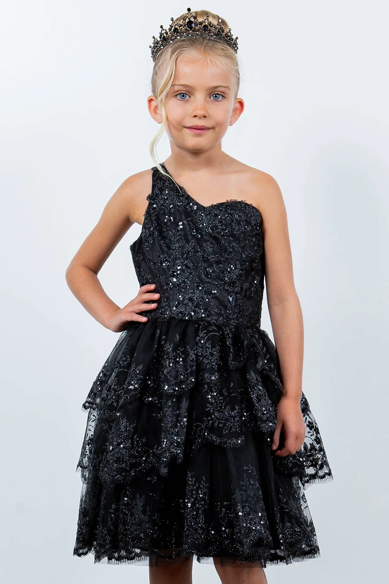 Glitter Flower One Shoulder Girl Party Dress från Cinderella Couture USA AS5132