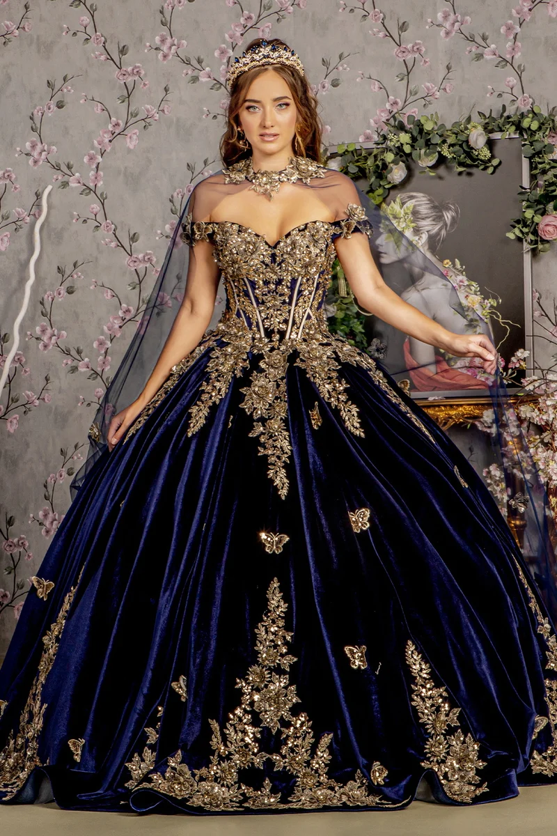 Broderi sammet Sweetheart Neckline Quinceanera Klänning från GLS by Gloria - GL3471