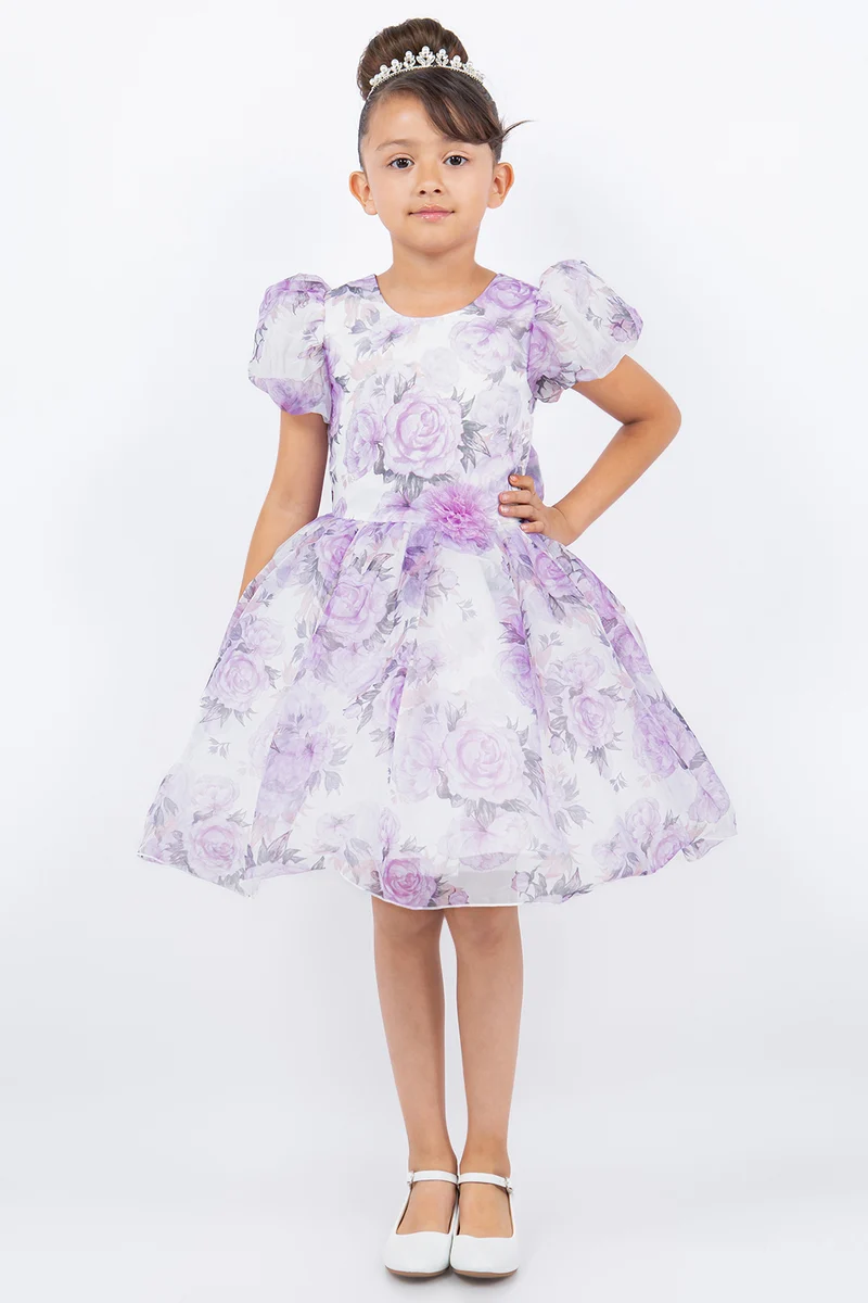 Vackert Flower Print Organza Girl Party Dress från Cinderella Couture USA AS9163