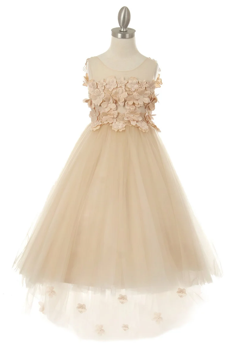 Vacker 3D Flower Lace Girl Party Dress från Cinderella Couture USA AS5077N