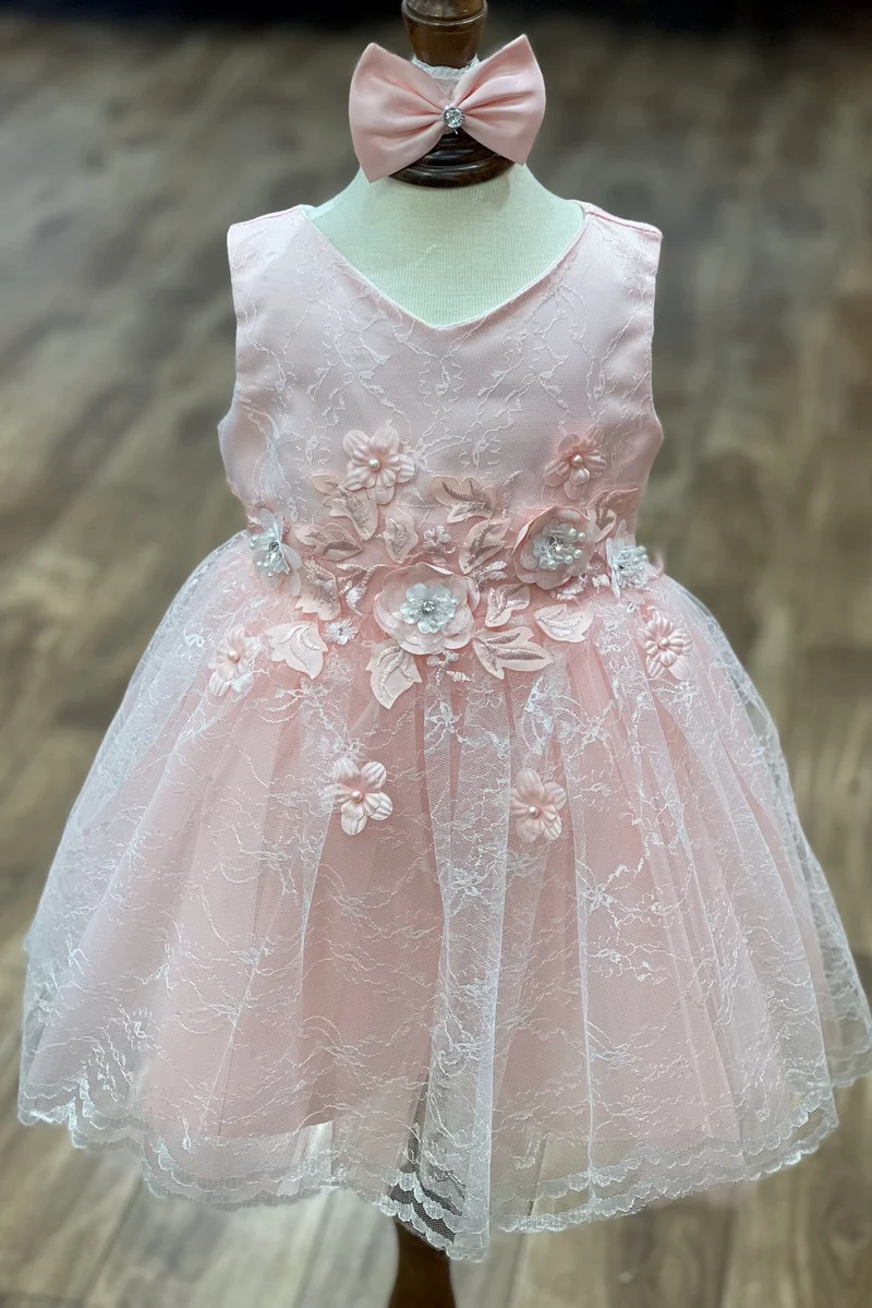 3D Flower Lace Satin Baby Dress från Cinderella Couture USA AS9140B