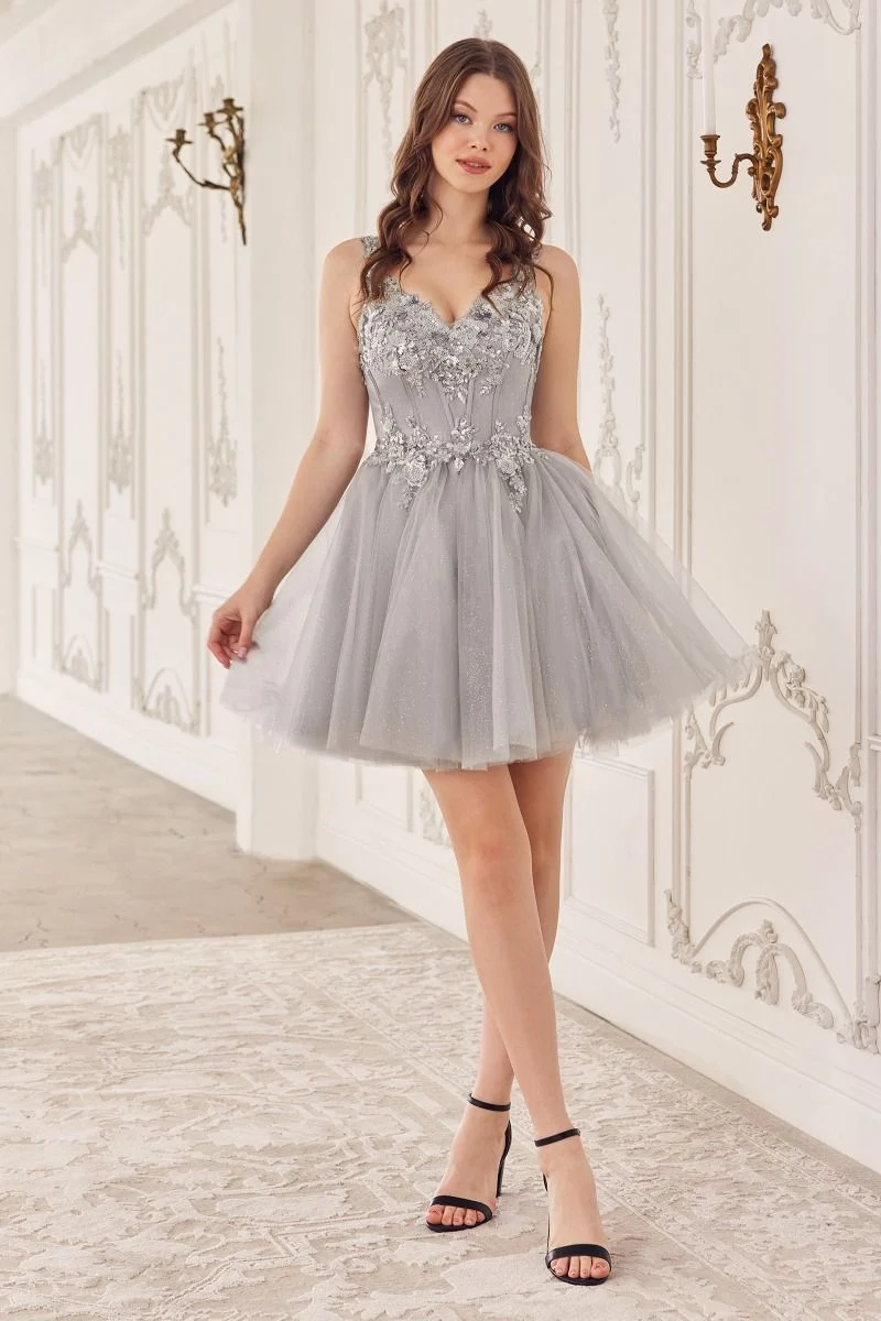 Kort klänning med paljettpärlor i A-Line Tyll från Cinderella Divine CY019 - Speciellt tillfälle