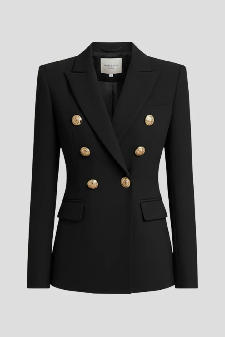 Rebecca | Damens dubbelknäppta blazer med detaljer i guldton