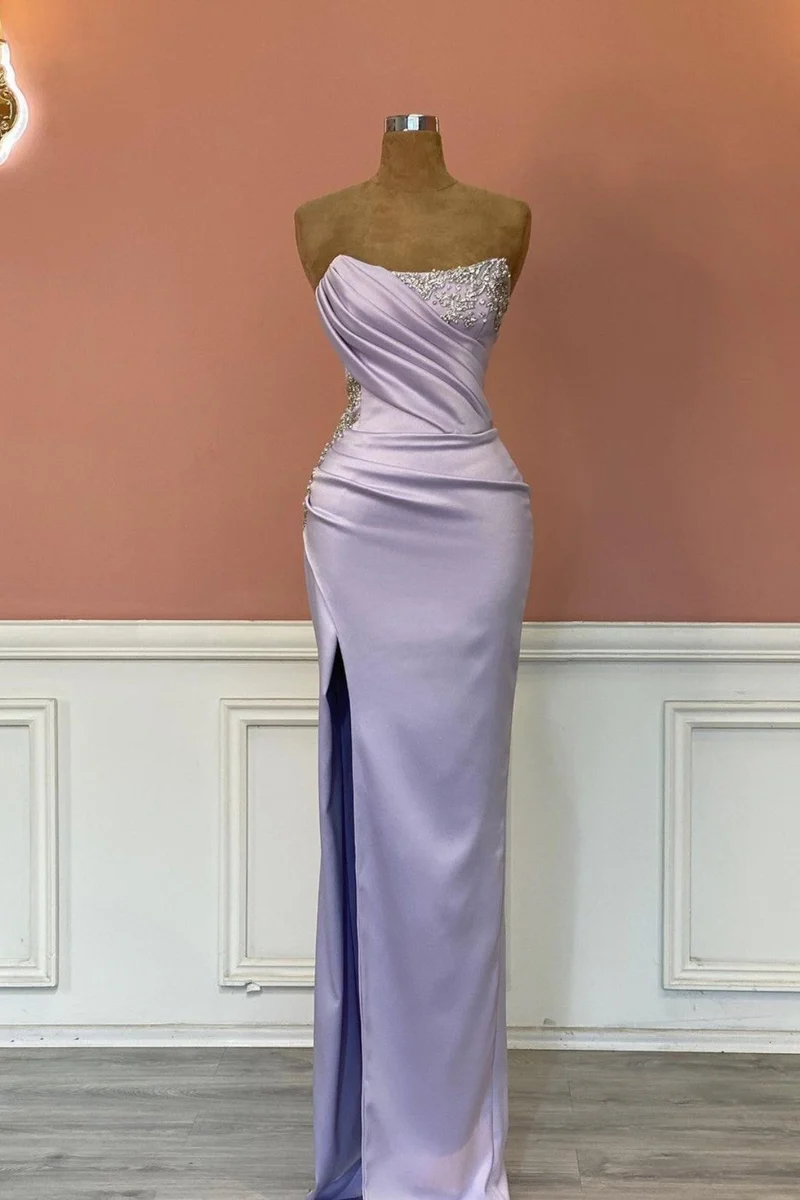Elegant ljuslila strass ärmlös sjöjungfrubalklänning för speciella tillfällen
