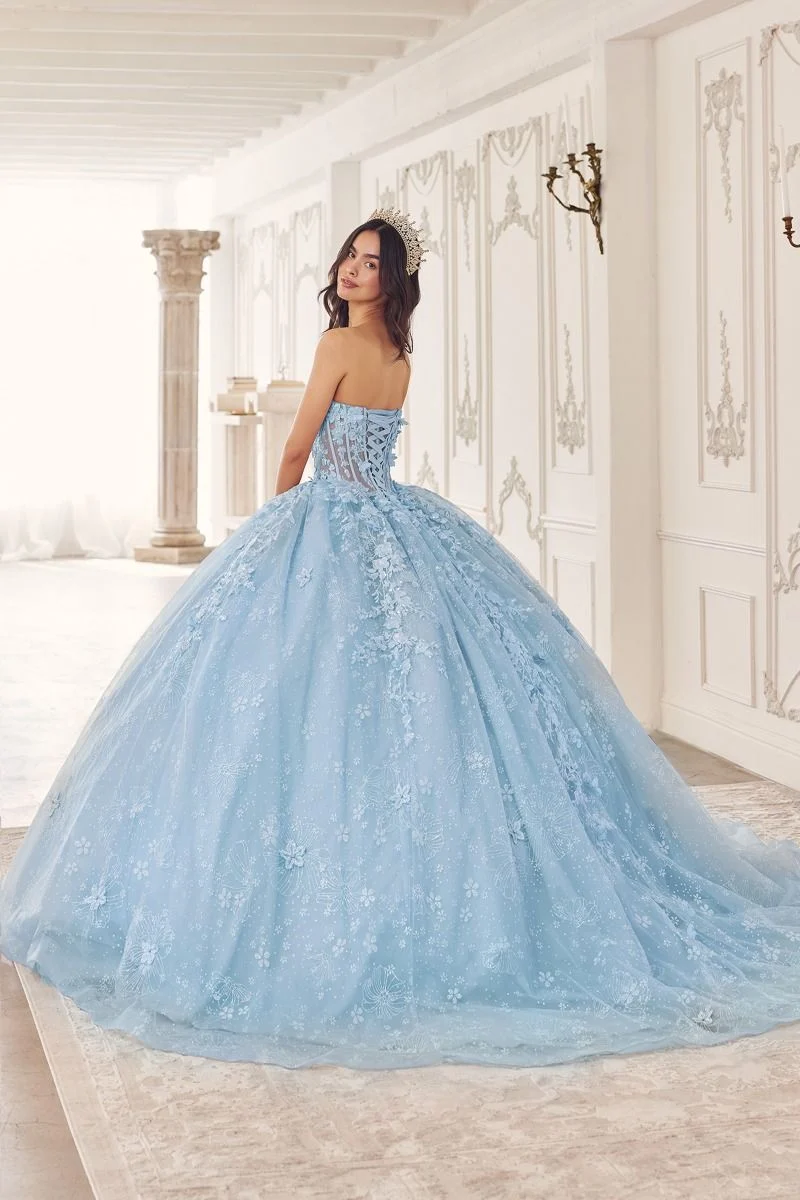 Blommig axelbandslös Sweetheart-ringad klänning från Cinderella Divine 15719 - Quinceanera