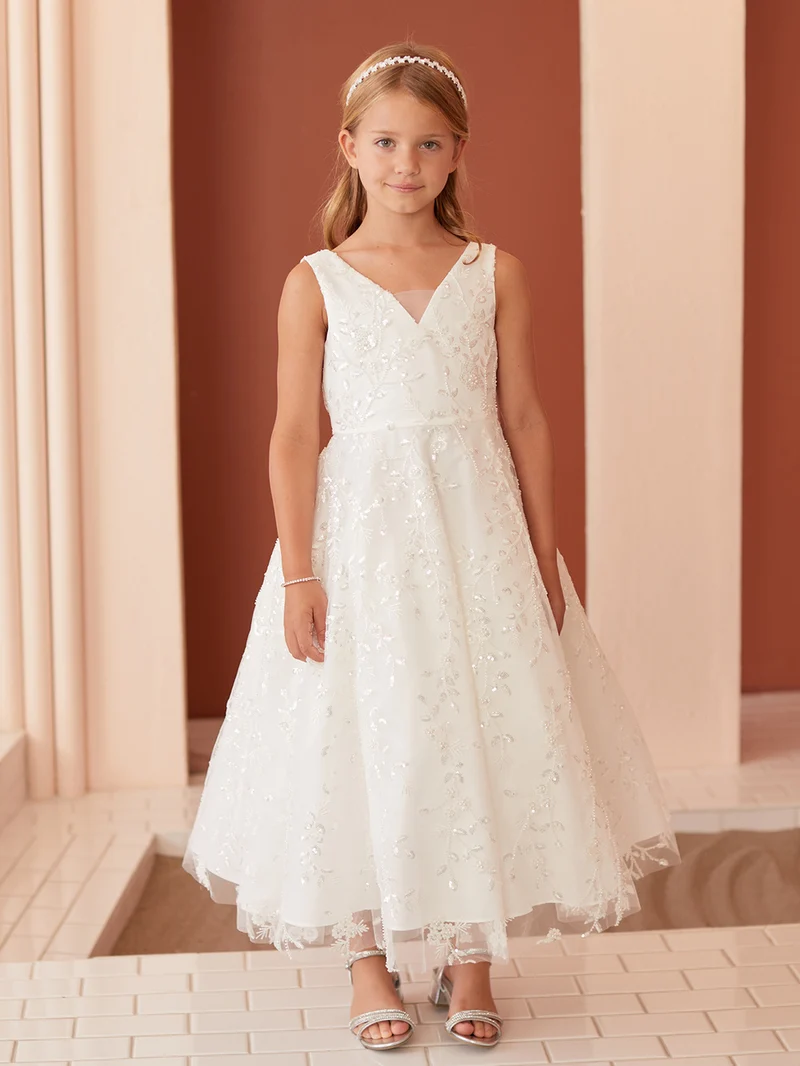 Broderad paljett V-ringad Flowers Girl Dress från TIPTOP KIDS - AS5854