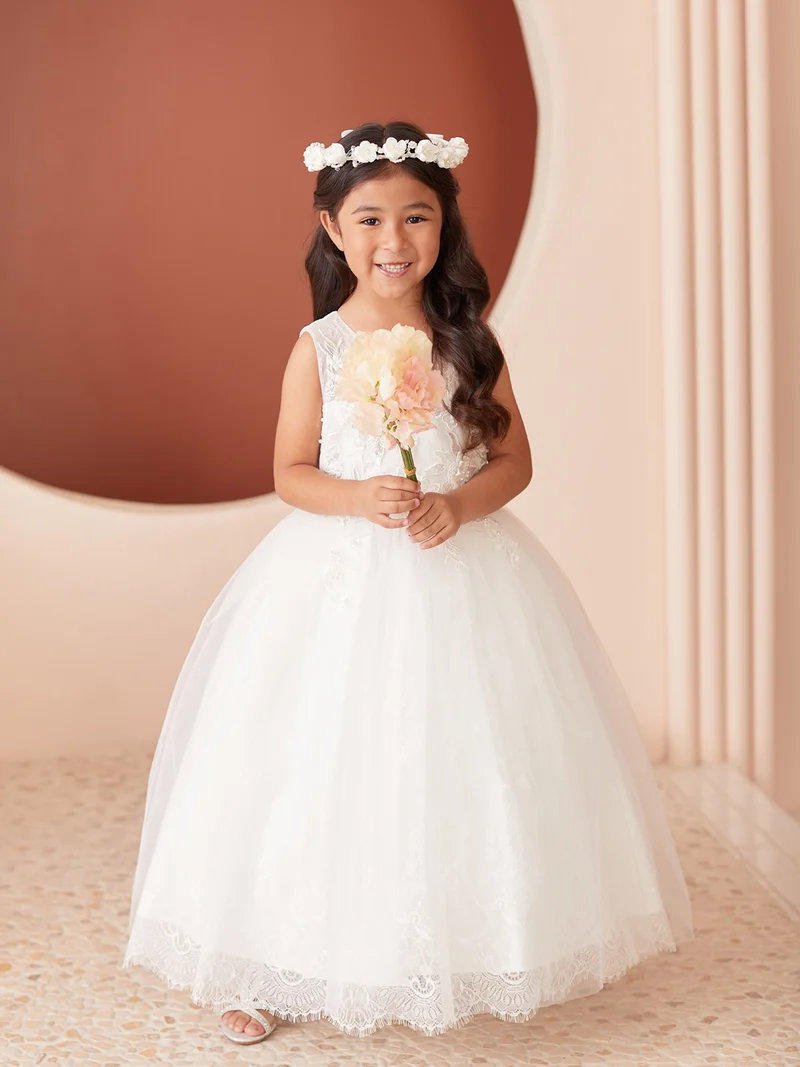 Illusion Flowers Girl Dress med rund hals från TIPTOP KIDS - AS5860