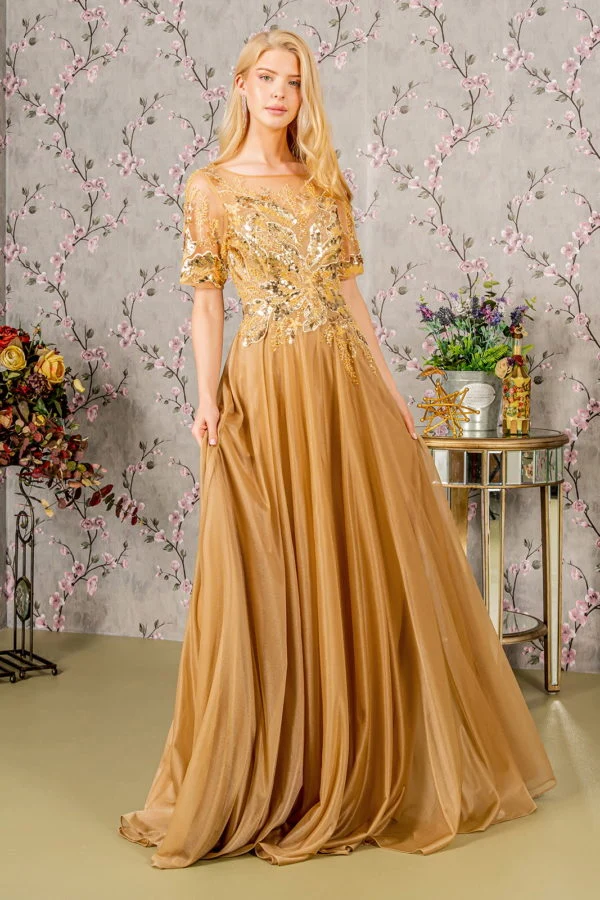 Metallic Brodery Boat Neck Women Formell Klänning från GLS by Gloria - GL3444 - Special Occasion/Curves
