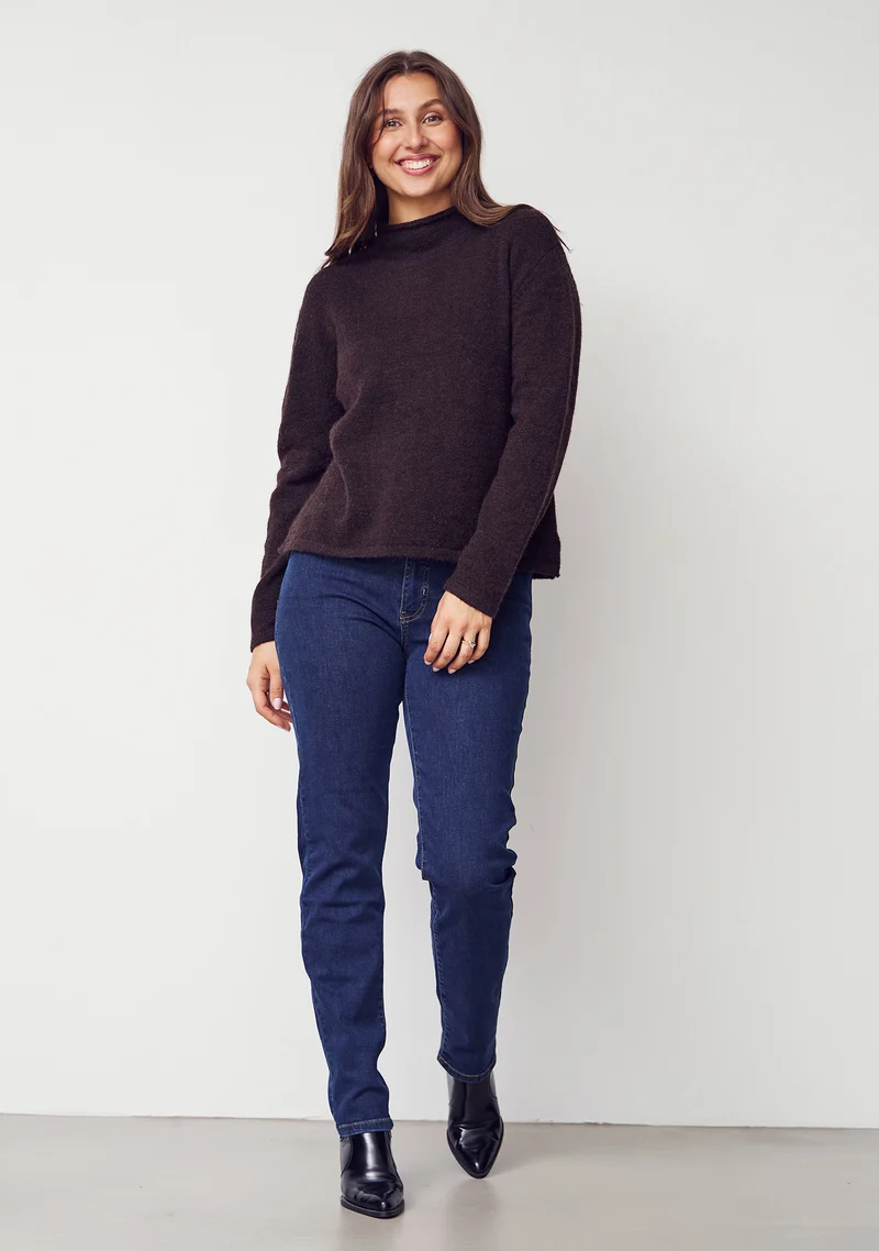 Anna Highneck Pullover - Dark Brown Melange
