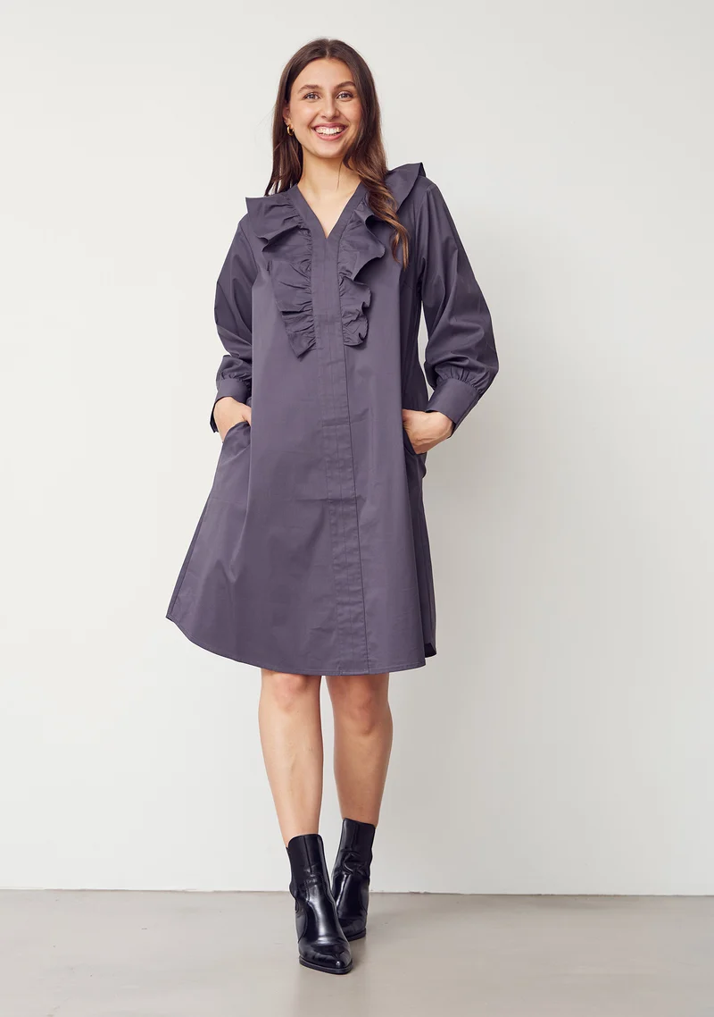 Sigga V-Flounce Dress - Grey