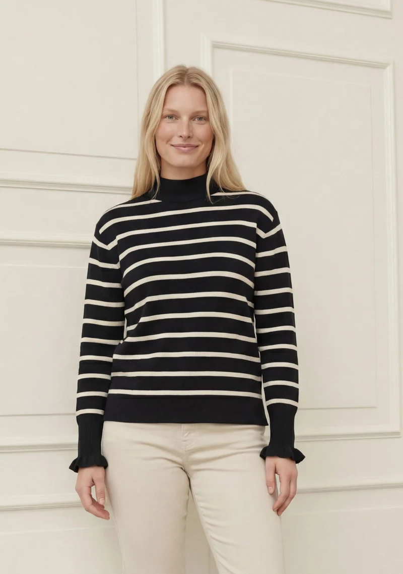 Frigga Stripe Pullover - Black w/Cream