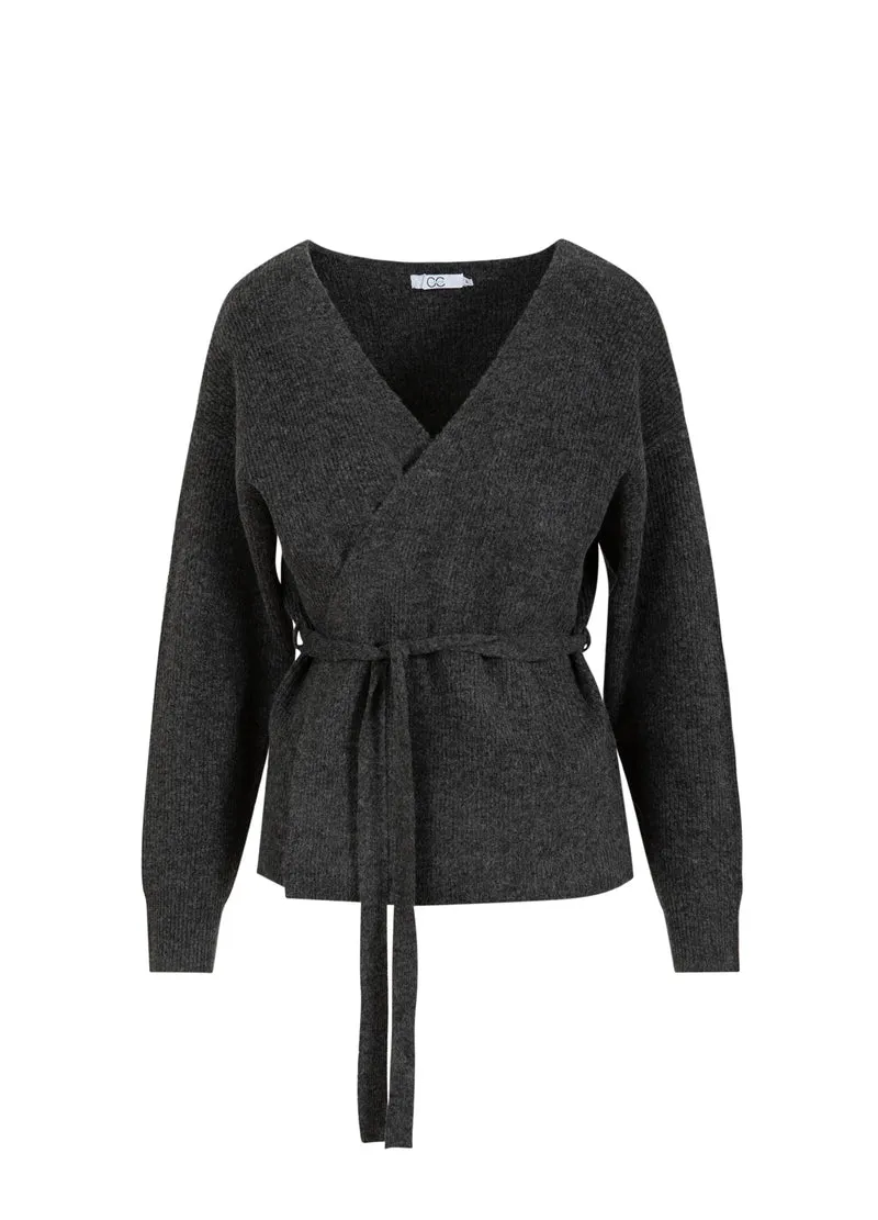 CC HEART EMMA WRAP STICKAD KARDIGAN - Dark grey melange
