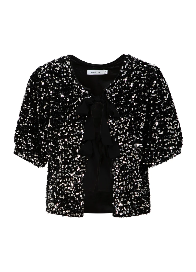 PALJETTJACKA MED BAND - Black/ silver