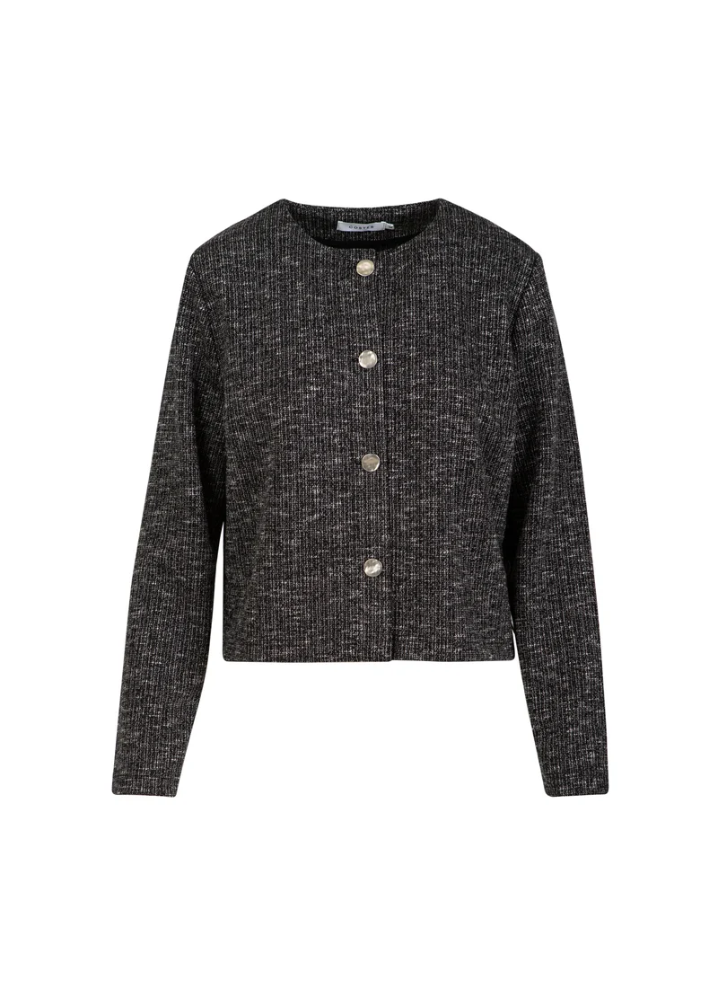 STICKAD JACKA MED KNAPPAR - Black/grey mix