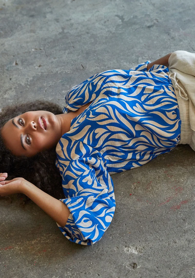 Harlee V-Neck Blouse - Blue Floating
