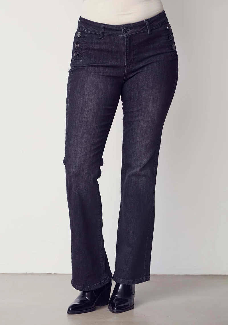 Como Flare Button Jeans - Washed Black