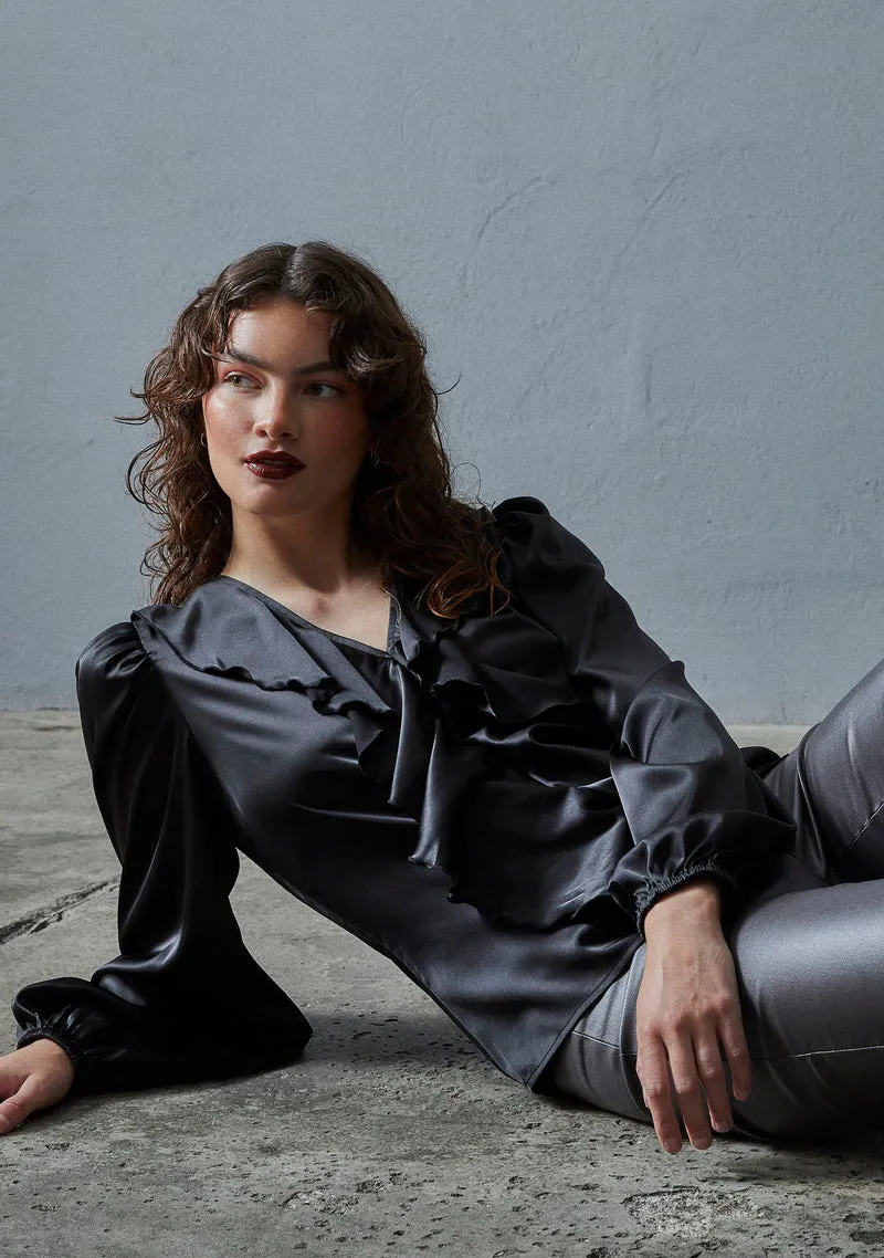 Steff Flounce Blouse - Black