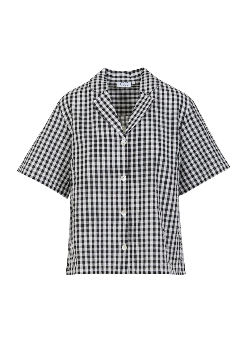 CC HEART ALENA KORTÄRMAD SKJORTA - Black/white check