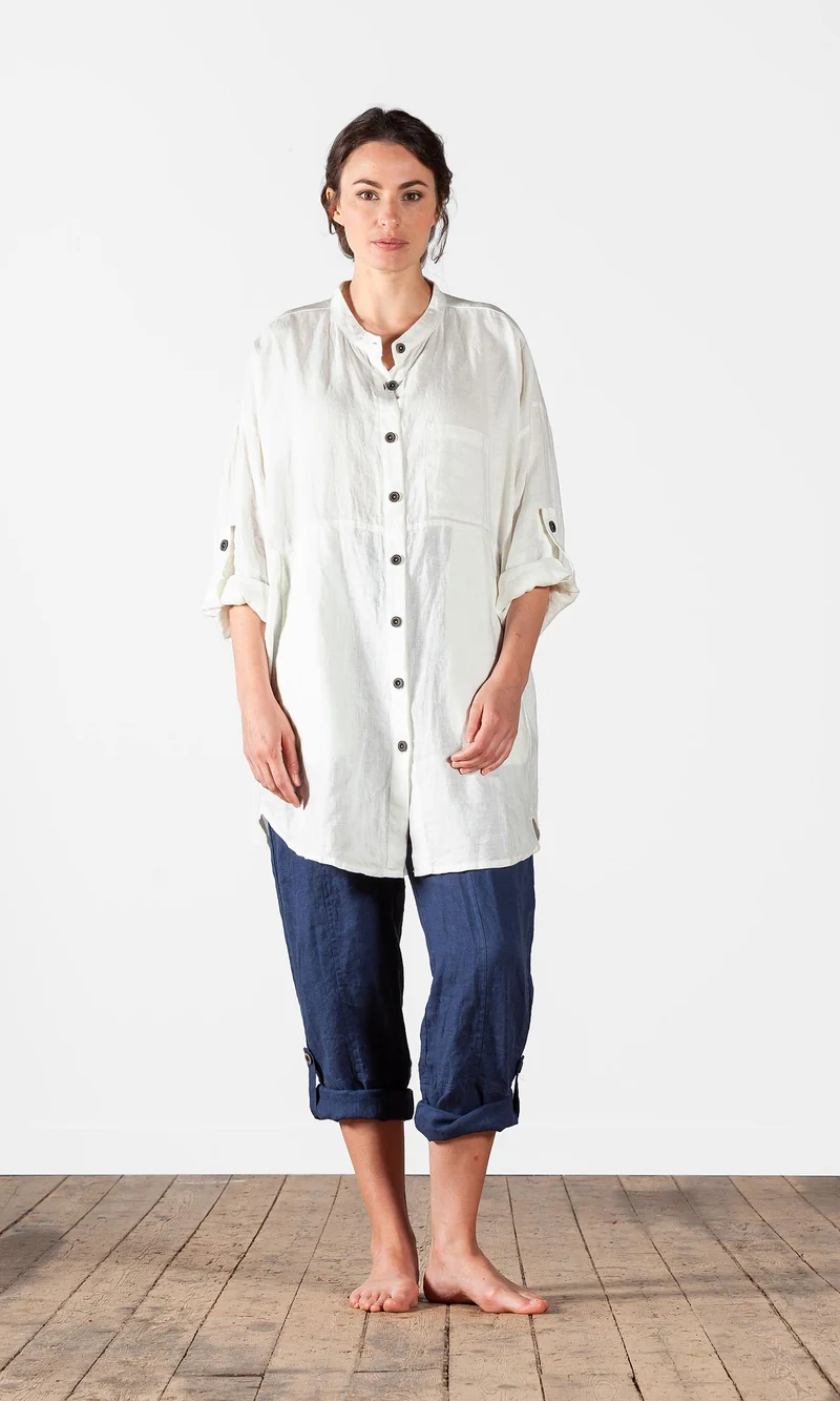 Linneskjorta med bandkrage, oversize