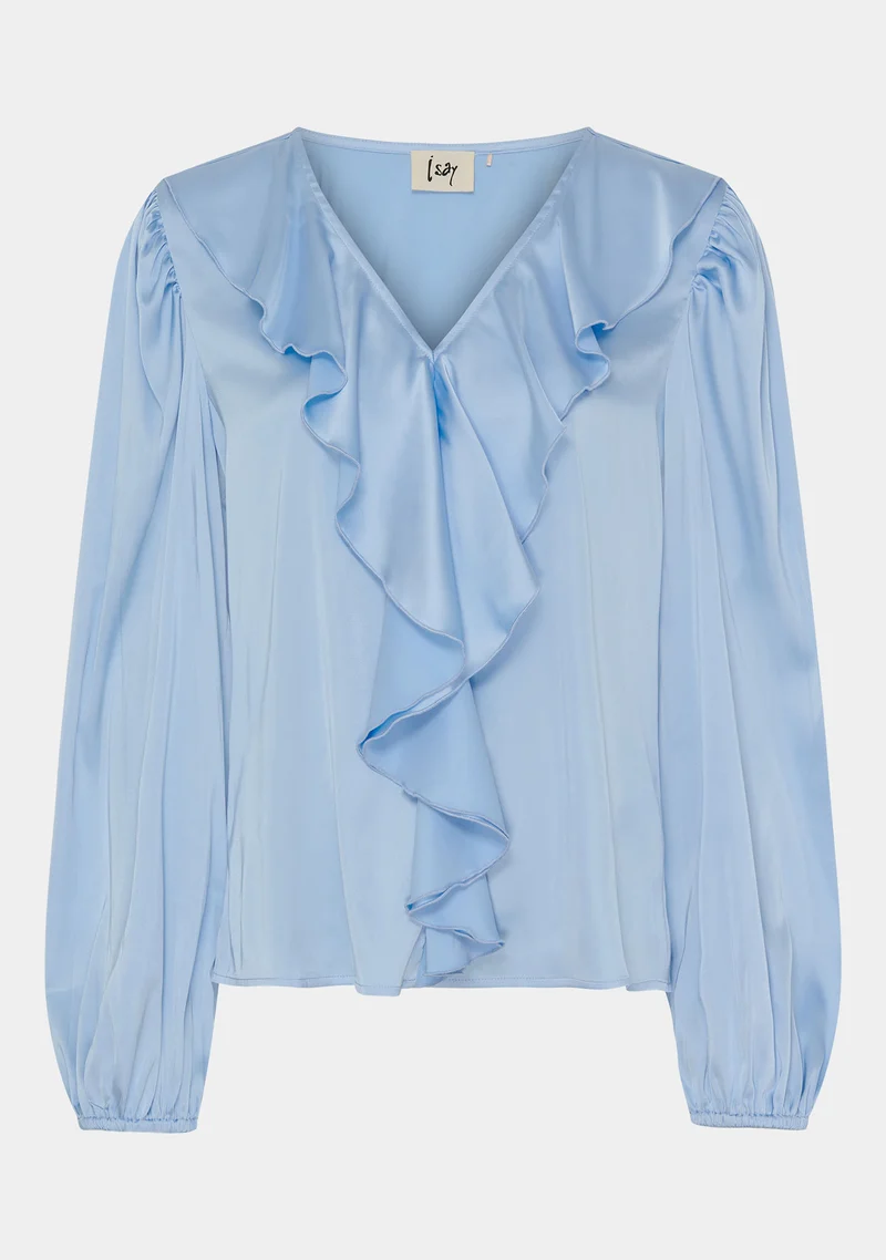Steff Flounce Blouse - Light Blue