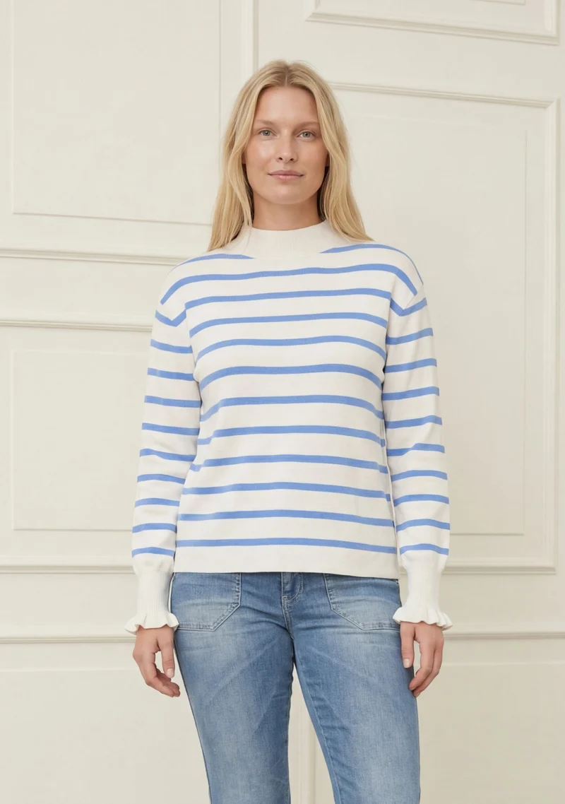 Frigga Stripe Pullover - Broken White w/Skyblue