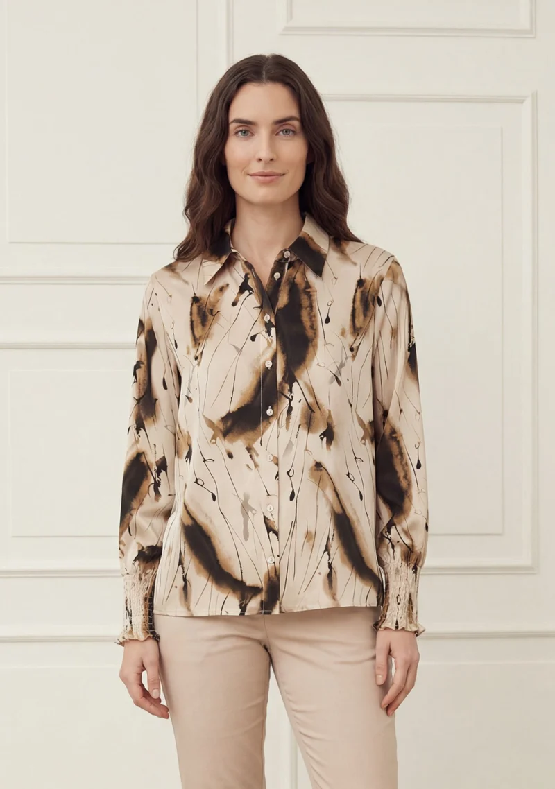 Melba Printed Blouse - Camel Drawing