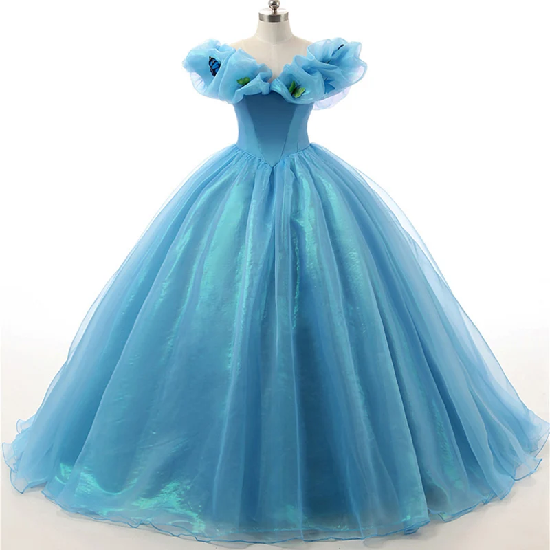 Blå Off The Shoulder Cinderella Princess formell balklänning