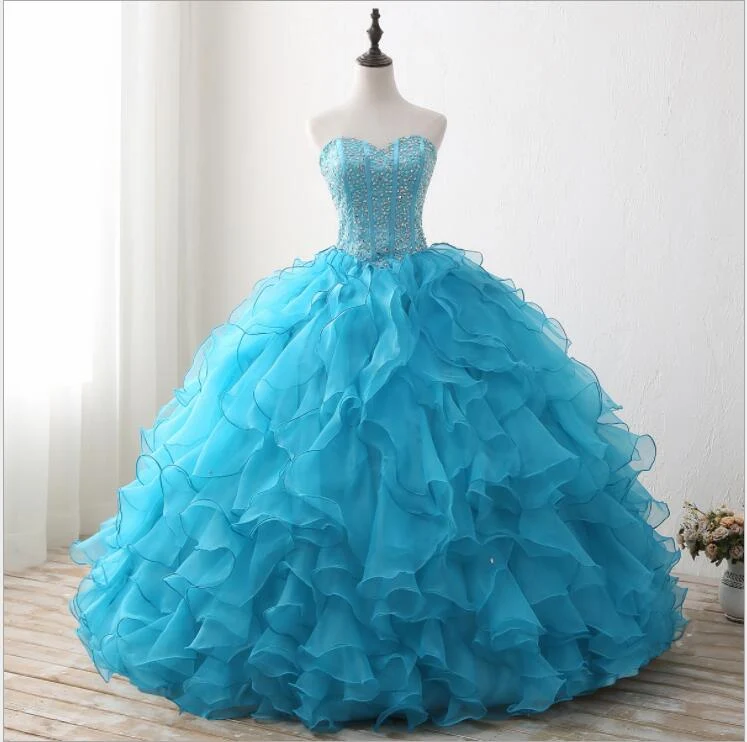 Turkos Volang Balklänning Maskerad Balklänning Quinceanera Klänning